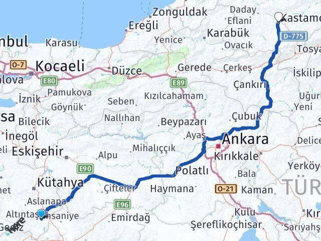 Kütahya Altıntaş Kastamonu Arası Kaç Km - Yol Haritası