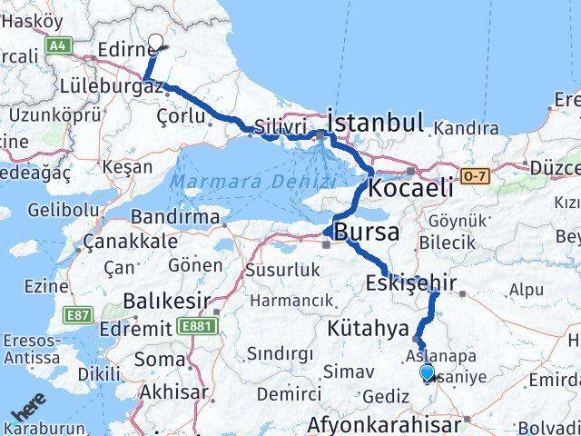 Kütahya Altıntaş Kırklareli Arası Kaç Km - Yol Haritası