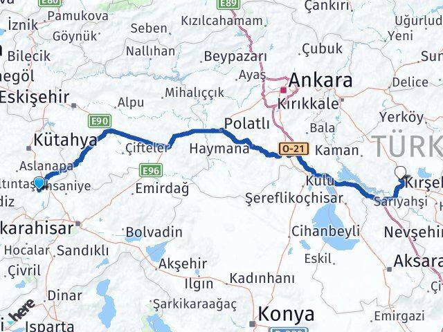 Kütahya Altıntaş Kırşehir Arası Kaç Km - Yol Haritası