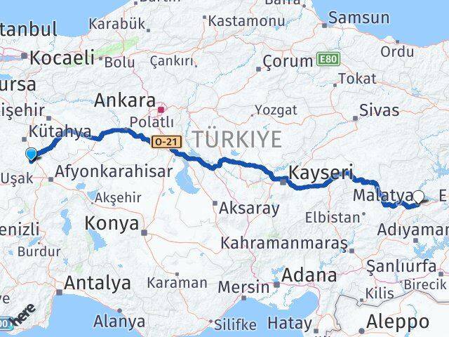 Kütahya Altıntaş Malatya Arası Kaç Km - Yol Haritası