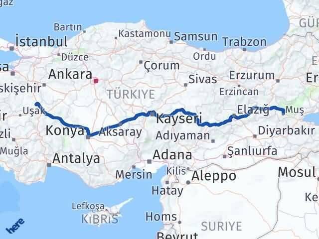 Kütahya Altıntaş Muş Arası Kaç Km - Yol Haritası