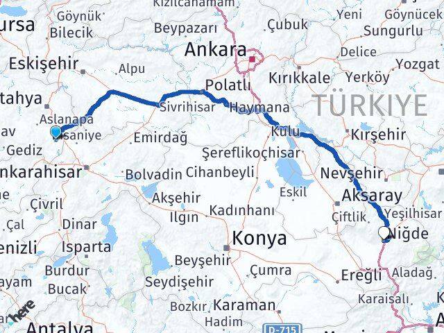 Kütahya Altıntaş Niğde Arası Kaç Km - Yol Haritası