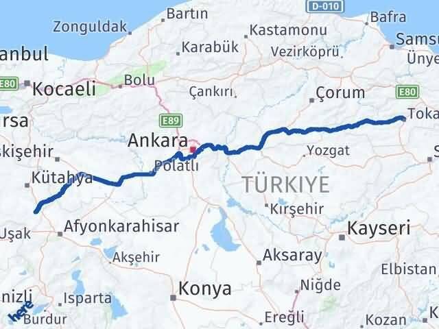 Kütahya Altıntaş Tokat Arası Kaç Km - Yol Haritası