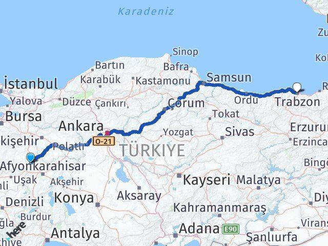 Kütahya Altıntaş Trabzon Arası Kaç Km - Yol Haritası