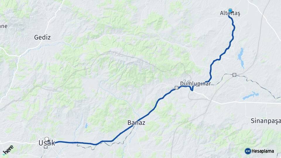 Kütahya Altıntaş Uşak Arası Kaç Km - Yol Haritası