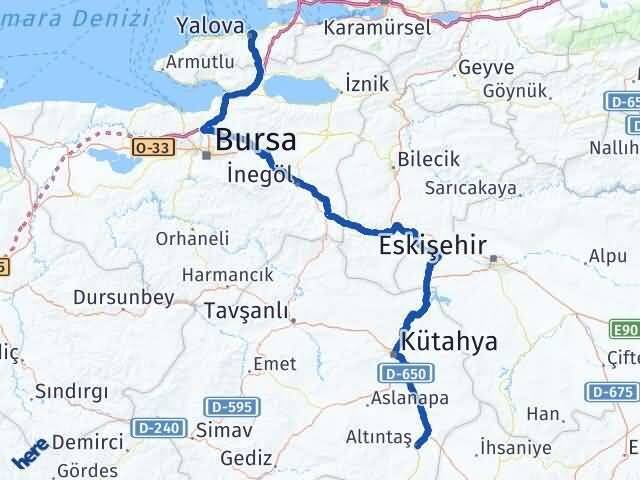 Kütahya Altıntaş Yalova Arası Kaç Km - Yol Haritası