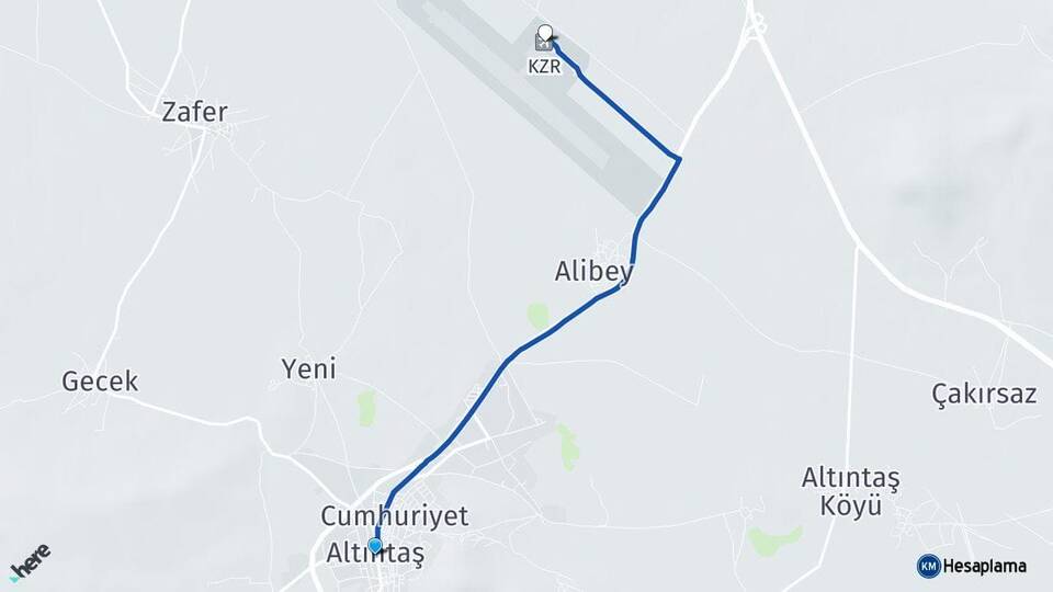 Kütahya Altıntaş Zafer Havalimanı Arası Kaç Km - Yol Haritası