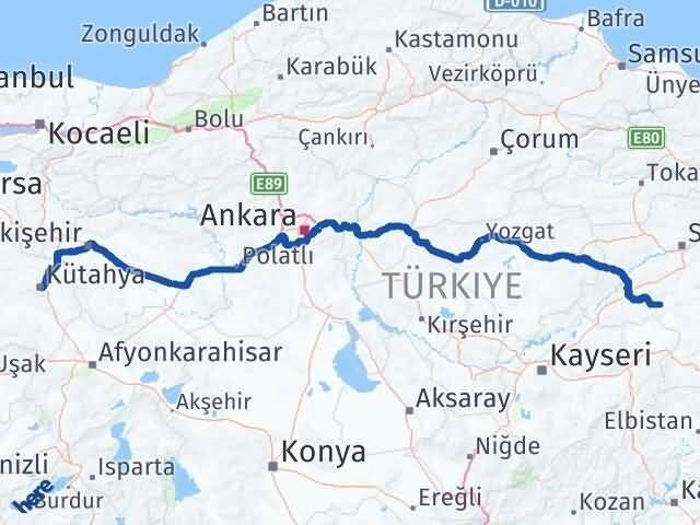 Kütahya Altınyayla Sivas Arası Kaç Km - Yol Haritası