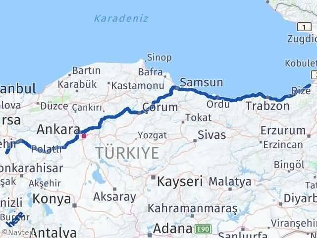 Kütahya Arhavi Artvin Arası Kaç Km - Yol Haritası