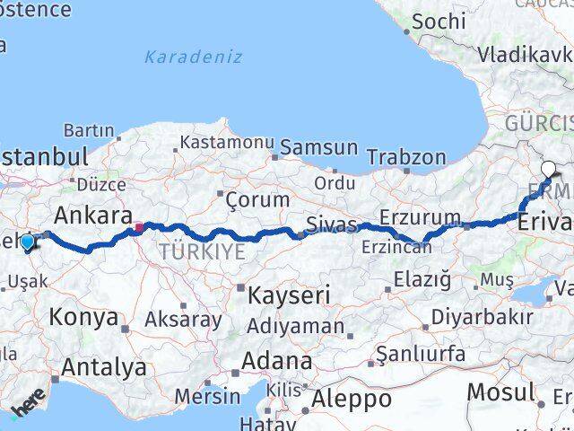 Kütahya Arpaçay Kars Arası Kaç Km - Yol Haritası