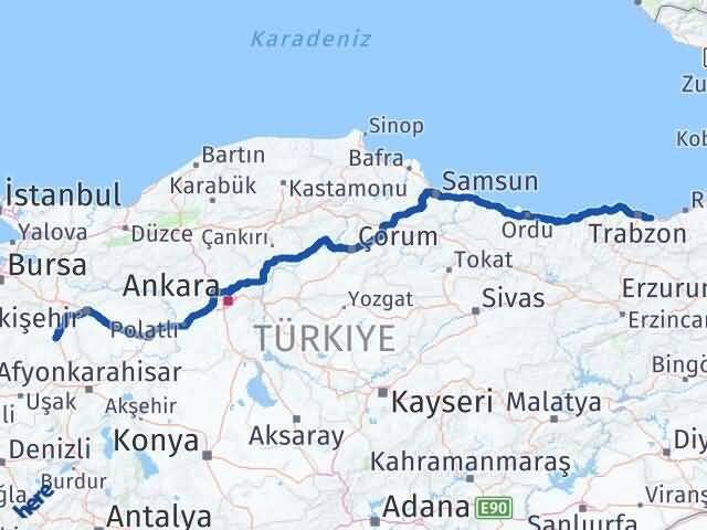 Kütahya Arsin Trabzon Arası Kaç Km - Yol Haritası