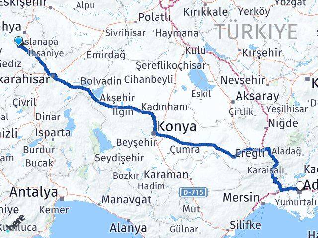 Kütahya Aslanapa Adana Arası Kaç Km - Yol Haritası