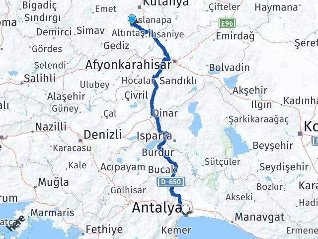 Kütahya Aslanapa Antalya Arası Kaç Km - Yol Haritası