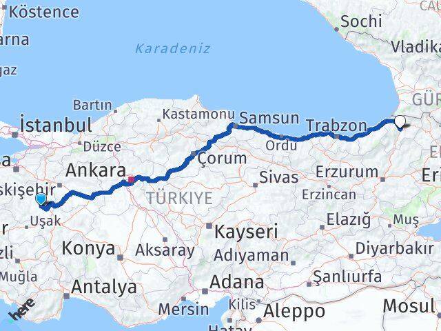 Kütahya Aslanapa Artvin Arası Kaç Km - Yol Haritası