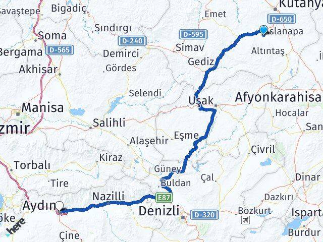 Kütahya Aslanapa Aydın Arası Kaç Km - Yol Haritası