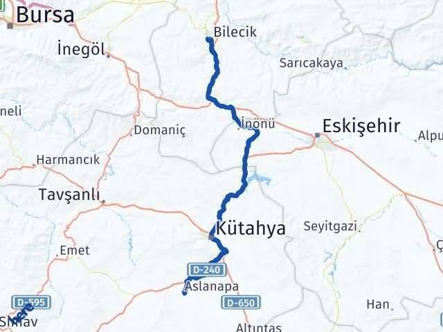 Kütahya Aslanapa Bilecik Arası Kaç Km - Yol Haritası