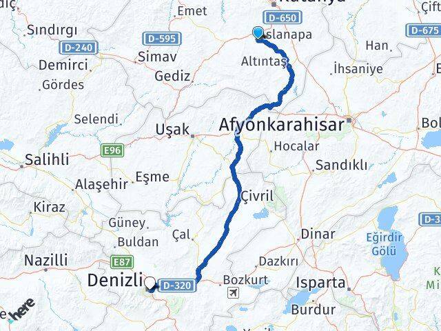 Kütahya Aslanapa Denizli Arası Kaç Km - Yol Haritası