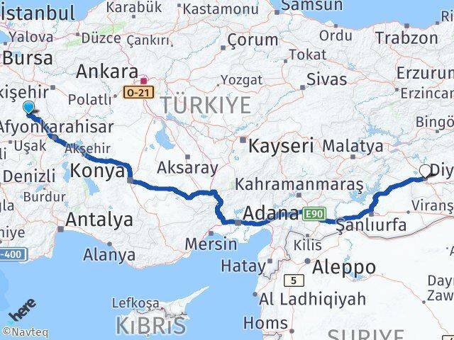 Kütahya Aslanapa Diyarbakır Arası Kaç Km - Yol Haritası
