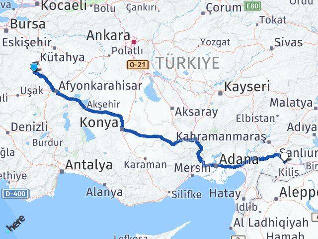 Kütahya Aslanapa Gaziantep Arası Kaç Km - Yol Haritası