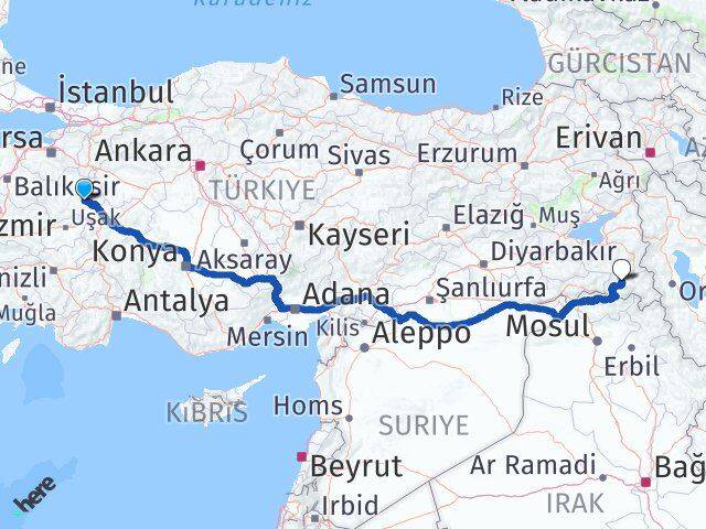 Kütahya Aslanapa Hakkari Arası Kaç Km - Yol Haritası
