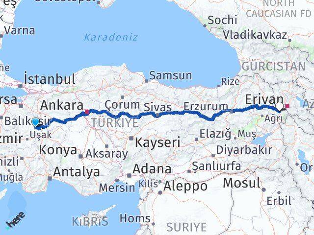 Kütahya Aslanapa Iğdır Arası Kaç Km - Yol Haritası
