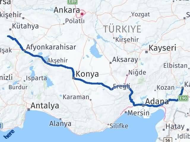 Kütahya Aslanapa Kahramanmaraş Arası Kaç Km - Yol Haritası