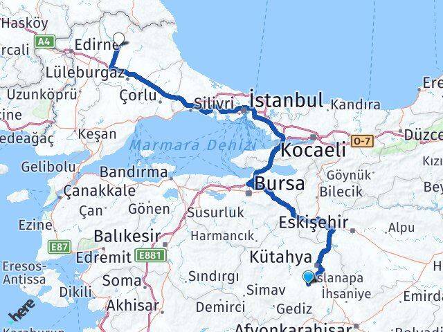 Kütahya Aslanapa Kırklareli Arası Kaç Km - Yol Haritası