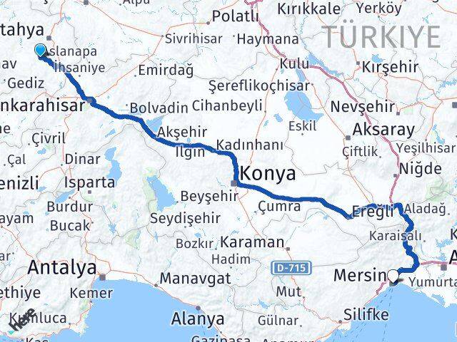 Kütahya Aslanapa Mersin Arası Kaç Km - Yol Haritası