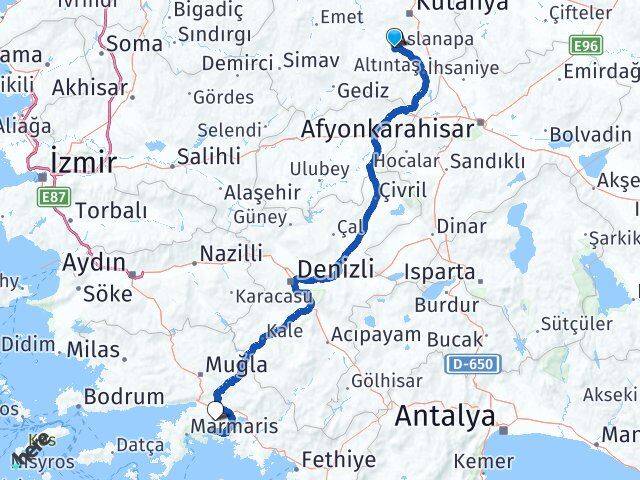Kütahya Aslanapa Muğla Arası Kaç Km - Yol Haritası