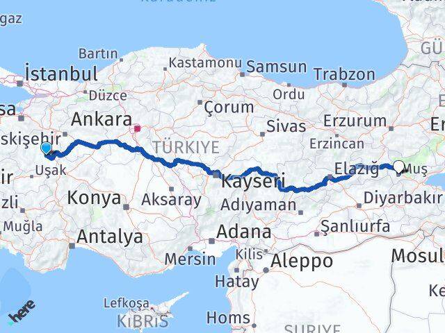 Kütahya Aslanapa Muş Arası Kaç Km - Yol Haritası