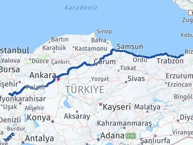Kütahya Aslanapa Rize Arası Kaç Km - Yol Haritası