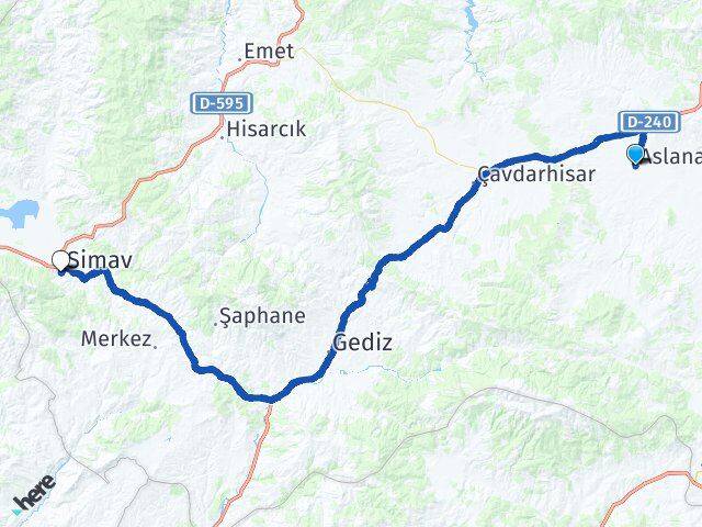 Kütahya Aslanapa Simav Arası Kaç Km - Yol Haritası