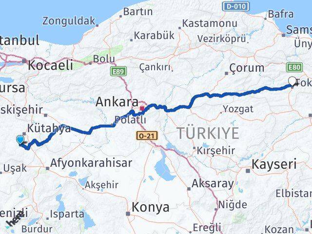 Kütahya Aslanapa Tokat Arası Kaç Km - Yol Haritası