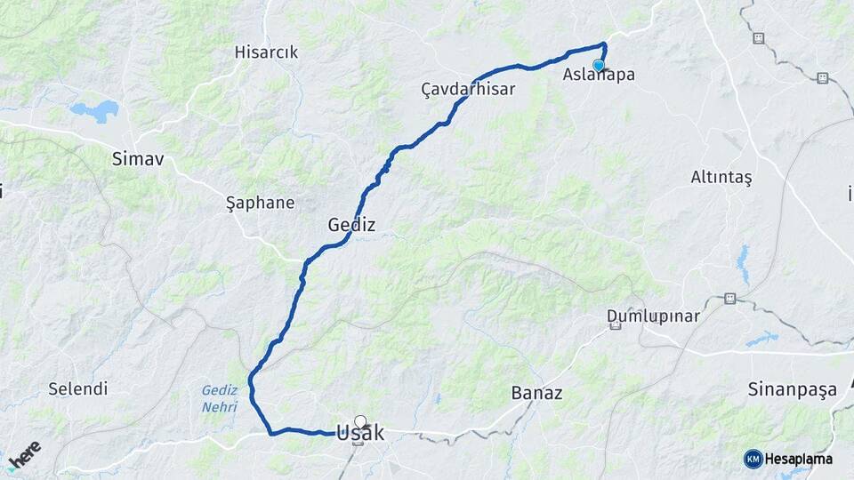 Kütahya Aslanapa Uşak Arası Kaç Km - Yol Haritası