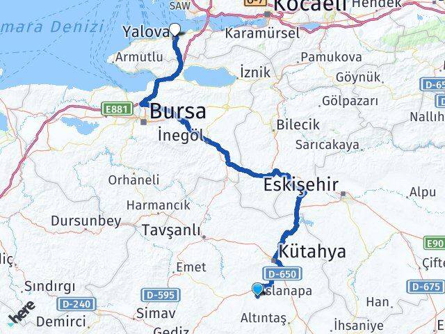 Kütahya Aslanapa Yalova Arası Kaç Km - Yol Haritası