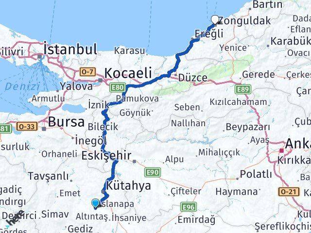 Kütahya Aslanapa Zonguldak Arası Kaç Km - Yol Haritası