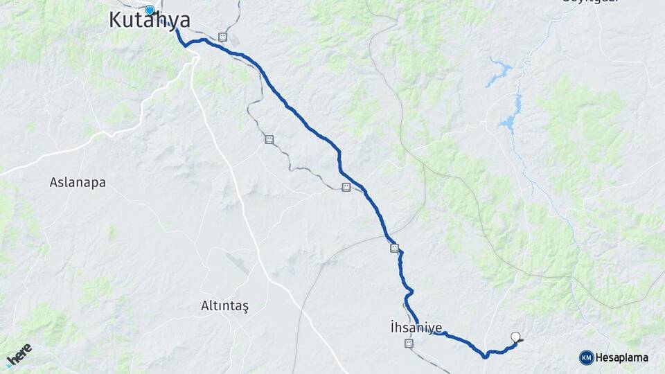 Kütahya Ayazini İhsaniye Afyonkarahisar Arası Kaç Km - Yol Haritası