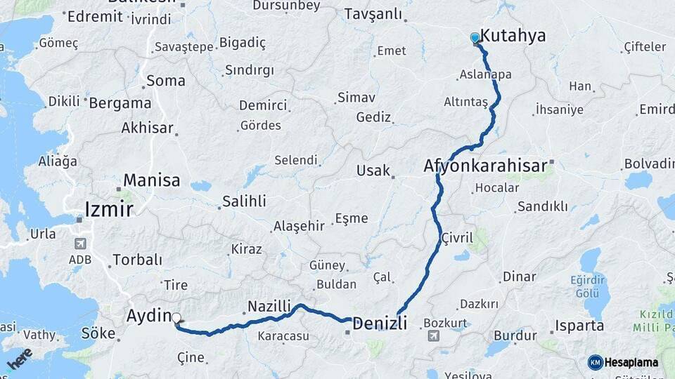 Kütahya Aydın Arası Kaç Km - Yol Haritası