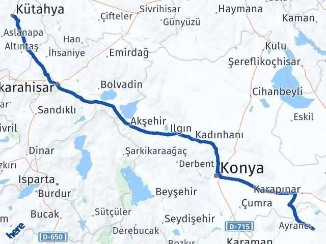 Kütahya Ayrancı Karaman Arası Kaç Km - Yol Haritası