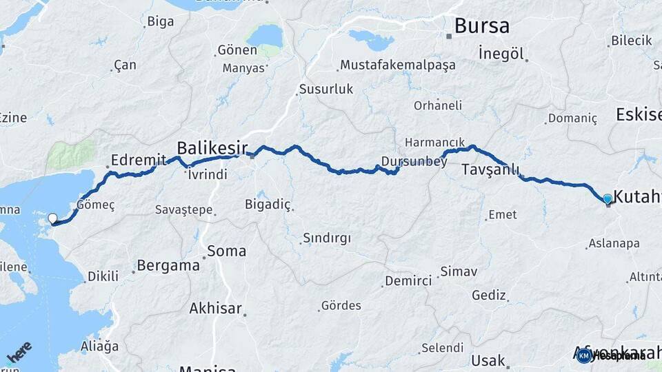 Kütahya Ayvalık Balıkesir Arası Kaç Km - Yol Haritası