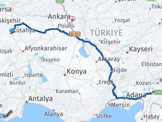 Kütahya Bahçe Osmaniye Arası Kaç Km - Yol Haritası