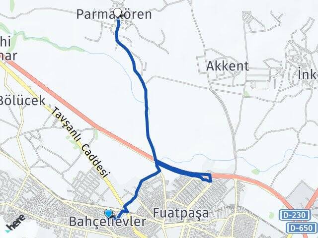 Bahçelievler Parmakören Arası Kaç Km - Yol Tarifi