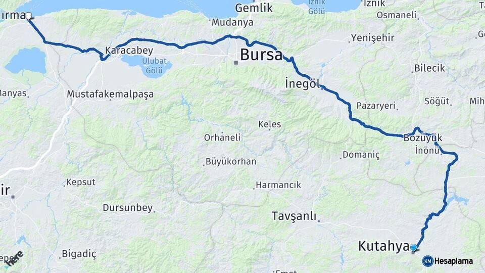 Kütahya Bandırma Balıkesir Arası Kaç Km - Yol Haritası