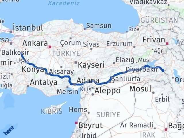 Kütahya Başkale Van Arası Kaç Km - Yol Haritası
