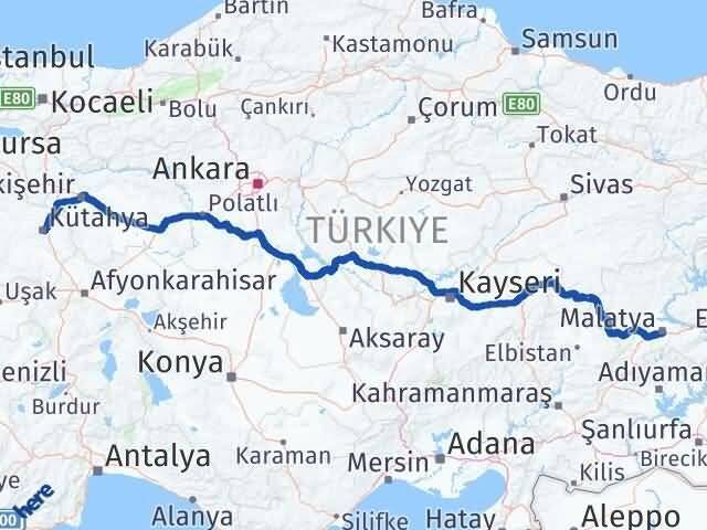 Kütahya Battalgazi Malatya Arası Kaç Km - Yol Haritası