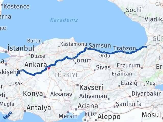 Kütahya Borçka Artvin Arası Kaç Km - Yol Haritası
