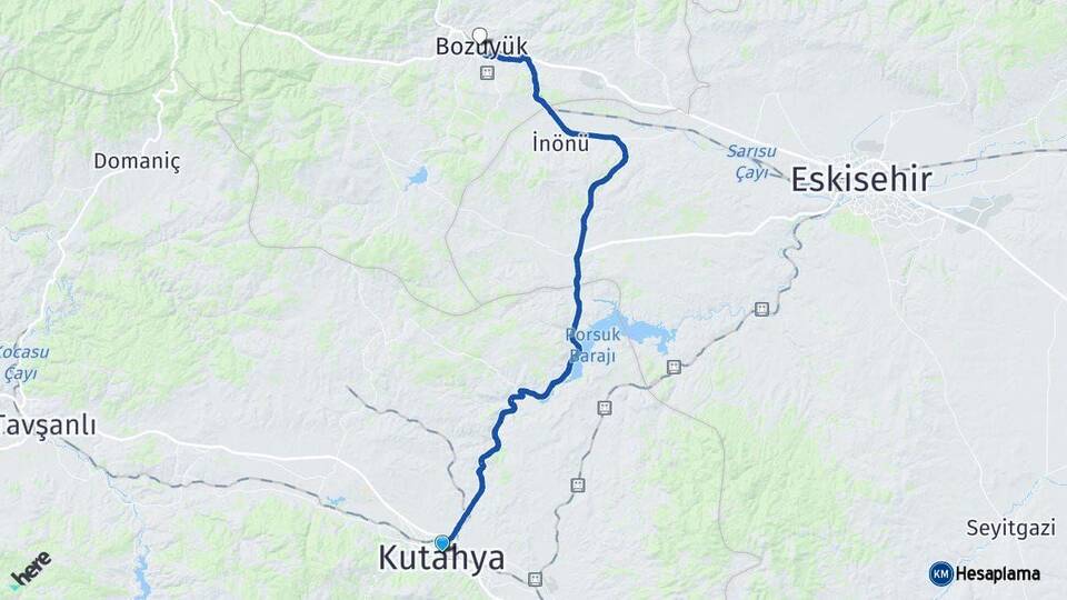Kütahya Bozüyük Bilecik Arası Kaç Km - Yol Haritası