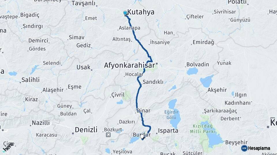Kütahya Burdur Arası Kaç Km - Yol Haritası
