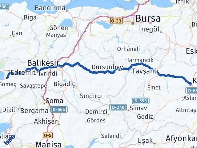 Kütahya Burhaniye Balıkesir Arası Kaç Km - Yol Haritası