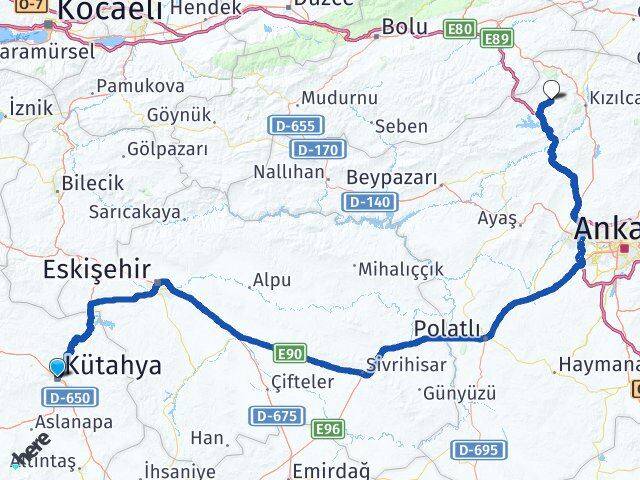 Kütahya Çamlıdere Ankara Arası Kaç Km - Yol Haritası